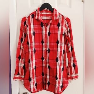 Vintage Red Black White Cotton Woolrich Geometric Plaid Flannel Button Up Shirt